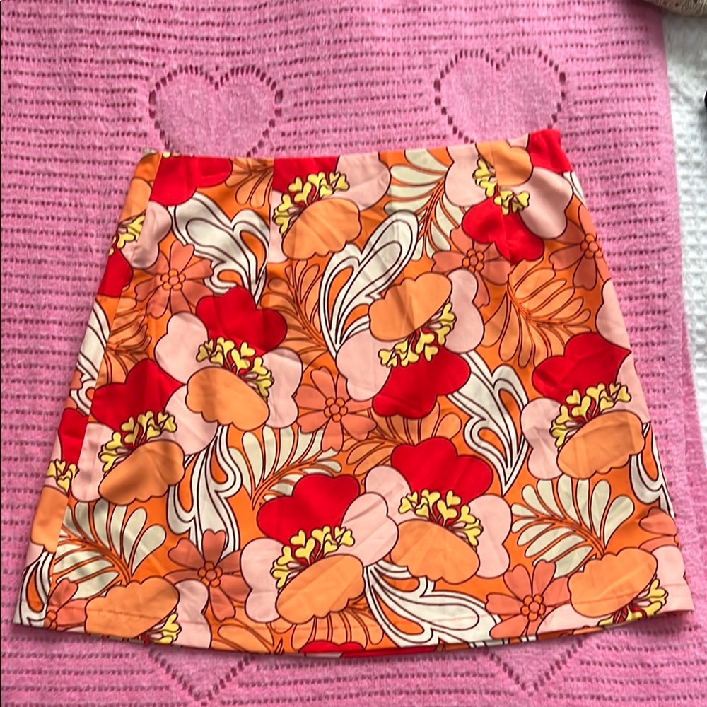 Floral Orange and Red Skirt